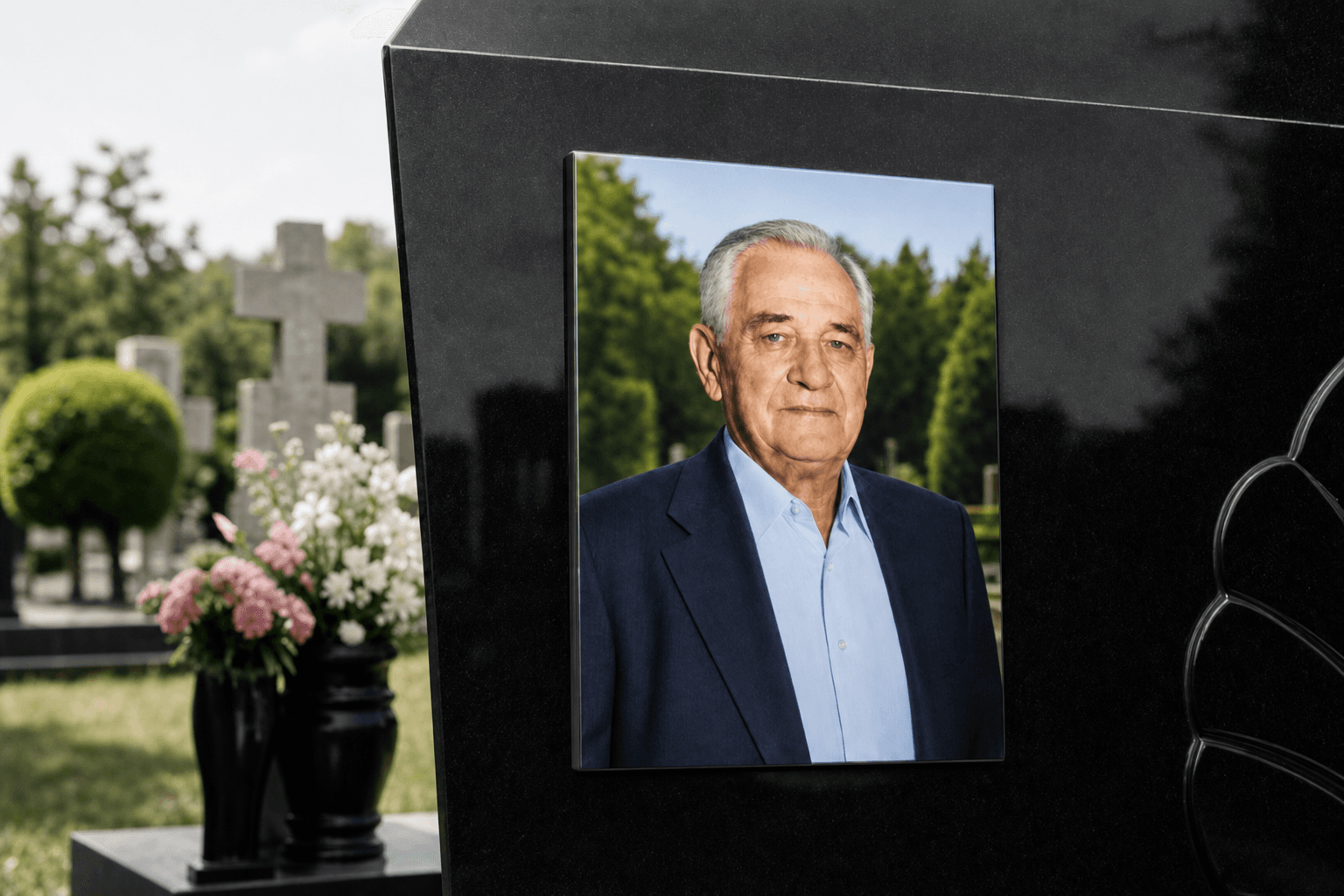 Portret u boji na mermernom spomeniku